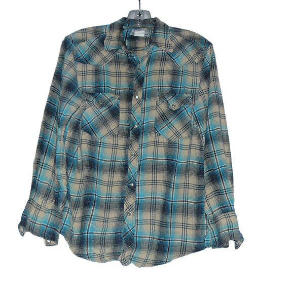 Vtg Wrancher Wrangler Western Shirt Mens Med. Plaid with Pearl Snap Up - Picture 1 of 5